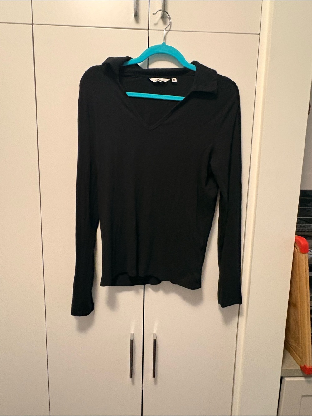 Black V neck collared long sleeve